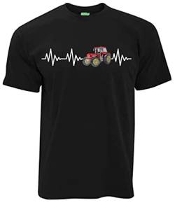 Schlüter T-Shirt Herzschlag Schlepperfahrer Bauernhof EKG Puls Traktor Trecker | Schwarz | Größe XL von Schlüter