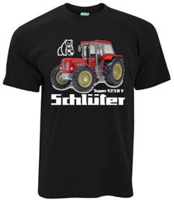 Schlüter T-Shirt Super 1250 V Schlepper-Abbildung Herrenshirt Kurzarm Rundhalsausschnitt | Schwarz | Größe L von Schlüter