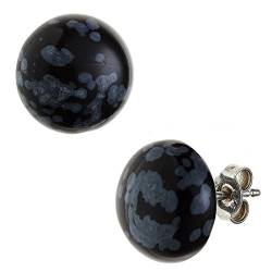 12mm Ohrstecker Ohrringe 925 Silber Schneeflocken-Obsidian rund Damen von Schmuck Krone