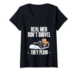 Damen Real Men Dont Shovel Schneepflug T-Shirt mit V-Ausschnitt von Schneepflug Designs Schneearbeiter LKW Winter