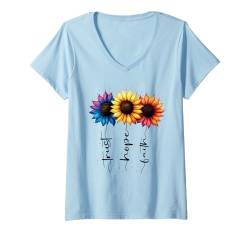 Damen Sommer Blumen Inspiration Florist Floral Spruch Regenbogen T-Shirt mit V-Ausschnitt von Schöne Sonnenblumen Sonnen Blumen Kunst Motivation