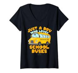 Damen Nur ein Junge, der Schulbusfahrzeuge liebt, Kinder liebt T-Shirt mit V-Ausschnitt von School Bus Lovers Boys Kids Zajoo