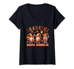 Damen Dankbarer Schulberater Job Thanksgiving Drei Zwerge T-Shirt mit V-Ausschnitt von School Counselor Christmas Costume