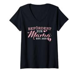 Damen Befördert zur Mama est. 2025 Schwangerschaftsankündigung T-Shirt mit V-Ausschnitt von Schwangerschaft verkünden Eltern Werdende Mutter