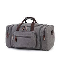 SechunkDuffle Bag Canvas Große Outdoor, Schultertasche Sporttasche Weekender Herren Damen Mit Trolleyhülle Nassfach Handgepäck Tasche Erweiterbar, Travel Gym Sport Camping Tasche von Sechunk