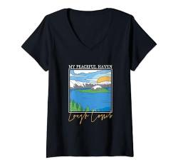 Damen Friede am Lough Corrib T-Shirt mit V-Ausschnitt von See Urlaub in Irland