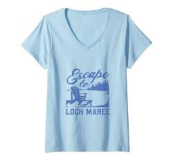 Damen Ich fliehe zum Loch Maree T-Shirt mit V-Ausschnitt von See Urlaub in Schottland