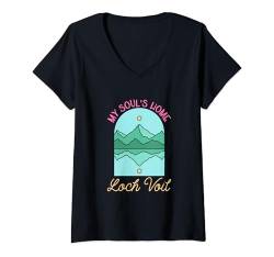 Damen Lieblingsort Loch Voil T-Shirt mit V-Ausschnitt von See Urlaub in Schottland