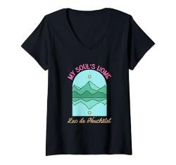 Damen Lieblingsort Lac de Neuchâtel T-Shirt mit V-Ausschnitt von See Urlaub in Schweiz