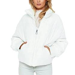 SeekMe Damen Oversize Cropped Puffer Jacke Langarm Full Zip Leicht Kurz Stepp Daunenmantel, Weiß, Small von SeekMe