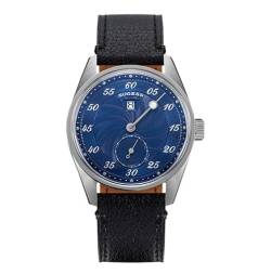 Seestern Sugess S451 Regulator Automatik Stahl Leder Blau Schwarz Datum Herrenuhr, Schwarz von Seestern