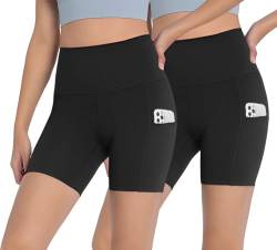 2er Pack Damen Radlerhose High Waist Kurze Sporthose Biker-Shorts, Fitnessstudio, athletisches Workout, Laufshorts mit Taschen XL von Seitop