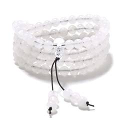 Dehnbares Mala-Handgelenk-Wickel-Yoga-Armband mit 108 heilenden Mala-Gebets-Buddha-Perlen (Weiße Jade (White Jade)) von Self-Discovery Mala