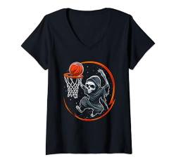 Damen Sensenmann Basketballspieler Lustiges Halloween T-Shirt mit V-Ausschnitt von Sensenmann Basketball Halloween Für Männer