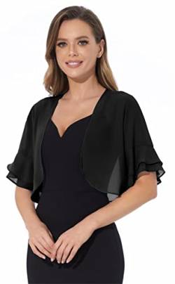 Bolero-Strickjacke für Damen, weicher Chiffon, vorne offen, durchscheinend, 3/4-Ärmel, Bolero-Cardigan für Abendkleid, Schwarz, Medium von Sepsap