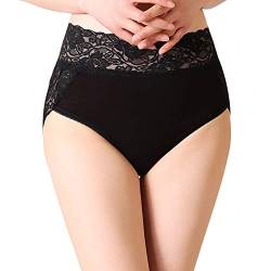 Serecofo Damen Slips Schlüpfer Höschen Spitze Hohe Taille Baumwolle 34-50 Damen Dessous Unterwäsche Hipster Blumenstickerei (1 Schwarz,44-46) von Serecofo