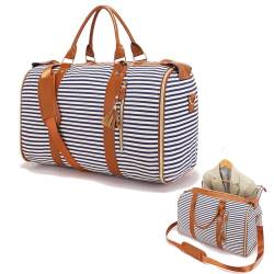 Kleidersack Für Die Reise, Große Reisetasche Aus Gestreiftem Canvas Für Damen Und Herren, wasserdichte Kleidersäcke Für Die Reise Mit Integriertem Schuhfach, 3-in-1-Hängekoffer, Blau-Weiß Gestreift von SeseBee