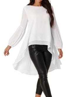 Seta T Damen Bluse Laternenärmeln Rundhalsausschnitt Unregelmäßigem Saum Lässig Hoch Niedrig Tops Weiß L von Seta T