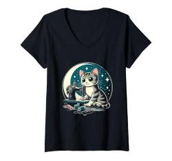 Damen Katzennähen, Näherin, Nähstich T-Shirt mit V-Ausschnitt von Sew Sewing Seamstress Gifts