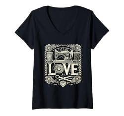 Damen Love Sewing Seamress Sew Knitting T-Shirt mit V-Ausschnitt von Sew Sewing Seamstress Gifts