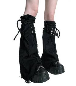 Sexybody Beinstulpen für Damen und Mädchen, Y2K, Kawaii, coole Gothic-Ausgestellte Beinstulpen, Gyaru, Punk, langes Bein, Baggy, Grunge Socken, Denim, Schwarz844, Einheitsgröße von Sexybody