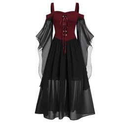 Halloween-Kostüme, sexy Gothic-Kleid for Damen, schulterfrei, Netzstoff, Schmetterlingsärmel, Halloween-Kostüme, viktorianische Kleider in Übergröße mit Schnürung, Gothic-, Mittelalter- und Renaissanc von Seymal