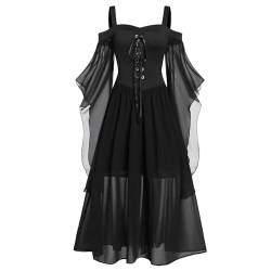 Halloween-Kostüme, sexy Gothic-Kleid for Damen, schulterfrei, Netzstoff, Schmetterlingsärmel, Halloween-Kostüme, viktorianische Kleider in Übergröße mit Schnürung, Gothic-, Mittelalter- und Renaissanc von Seymal