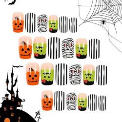 Sghtil Halloween Nägel, Halloween Nägel drücken, Gruselige Nägel, Glitter Press on Nails Kurz, ,Fledermaus,Nagelkleber für Frauen u von Sghtil