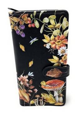 Shag Wear Vintage Herbst Natur Blätter Pilz Schnecke Libelle Große Geldbörse für Damen und Teenager Mädchen Vegan Kunstleder 17,8 cm Schwarz, Schwarz, Large, Modern von Shag Wear