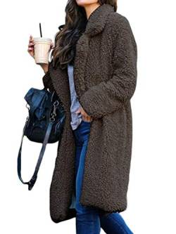 Shallood Damen Winter Revers Parka Wollmantel Trenchcoat Mantel Cardigan Plüschjacke Winter Jacke Outwear Casual Mantel Übergangsjacke Dunkelgrau 34 von Shallood