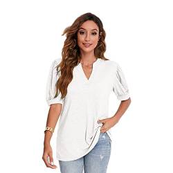 Tshirt Damen T-Shirt Sommer Puffärmel Bluse Kurzarm V Ausschnitt Oberteil Basic Shirt Casual Top von Shamdon Home Collection