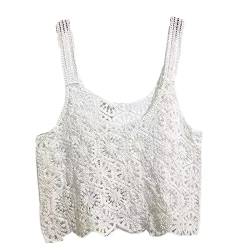 Damen-Tanktop im Vintage-Stil, gehäkelt, bauchfrei, Boho-Stil, gestrickt, Blumenmuster, Sommer, ärmellos, weiß, Einheitsgröße von ShapeW