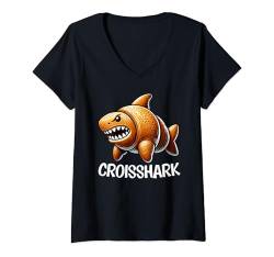 Damen Funny Shark Croissant Croisshark Brot Jungen Mädchen Kinder T-Shirt mit V-Ausschnitt von Shark Croissant byAxisone