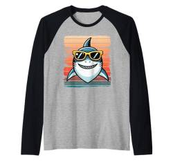 Retro Shark Sonnenbrille 70er 80er 90er Jahre Lustig Strand Urlaub Humor Raglan von Shark-Themed Retro Beachwear Men Women Kids