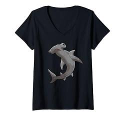 Damen Hammerhead Shark Kinder Mädchen Jungen Hammerhead T-Shirt mit V-Ausschnitt von Shark World Co.