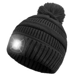 Mütze Jungen Mädchen, Winter Wärmer Kinder Strickmütze mit Bommel, Hände Frei Beanie Mütze für Jogging, Camping, Angeln, Walking, Ski, Weihnachten Mütze für Unisex - Schwarz von Shedoo