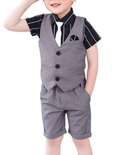 Shengwan 2 Stück Kinder Junge Anzug Sommer Hochzeit Anzüge Weste + Kurze Hose, Kinderanzug Festlich Outfit Grau 150cm von Shengwan