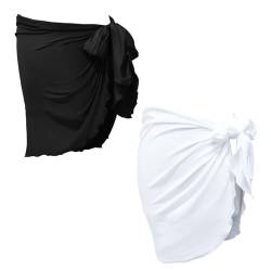 Shengxi 2 Stück Damen Strand Wrap Sarong Schwarz und Weiß Chiffon Kurz Vertuschung Sexy Bikini Badeanzug Cover Up Wickeltuch Strandkleid Badeanzug Strandtuch Wickelrock für Urlaub Sommer von Shengxi