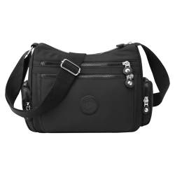 Shengxi Umhängetasche für Damen Wasserdicht Nylon Crossbody Bag Mittelgroß Handtasche Damen Leichte Schultertasche mit Breitem Schultergurt Messenger Bag für Einkaufen Reisen (Schwarz) von Shengxi