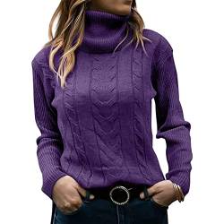 Shevog Rollkragenpullover Pullover für Damen Slim Fit Langarm Strickpullover Top, violett, 38-40 von Shevog