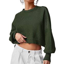 Shffuw Pulli Damen Damen Rundhals-Kurzpullover 2023 Herbst Fledermaus-Langarm-Rippstrick-Side-Split-Extra-großes Pullover-Top Pullover Rot Damen (Green, M) von Shffuw