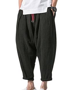 Bequeme Leichte Freizeithose Viele Taschen Weite Leinenhose Caprihose Für Männer Schwarz L von ShiFan