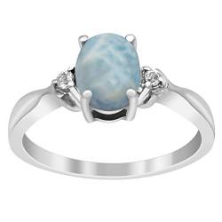 Stapelbarer 925 Sterling Silber 2,52 Ctw Larimar Edelstein Stapel Frauen Ring (59 (18.8)) von Shine Jewel