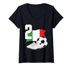 Damen 2 Geburtstag Junge Geschenk Fußball Fan Fußballer Zwei T-Shirt mit V-Ausschnitt von Shirt Fußball 2 Geburtstag Kinder Zwei Birthday