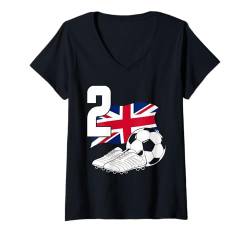 Damen 2 Geburtstag Junge Geschenk Fußball Fan Fußballer Zwei T-Shirt mit V-Ausschnitt von Shirt Fußball 2 Geburtstag Kinder Zwei Birthday