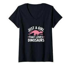 Damen Just A Girl That Loves Dinosaurs – lustiges Dinosaurier-Kunstwerk T-Shirt mit V-Ausschnitt von Shirt-o-Topia