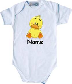 ShirtInStyle Baby Body Tiermotiv Ente mit Wunschnamen Wunschtext, Babybody Jungen Mädchen Natur Tiere, Farbe weiss, Größe 62-68 von ShirtInStyle