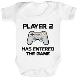 ShirtStreet Geek Nerd Gamer Strampler Bio Baumwoll Baby Body kurzarm Jungen Mädchen Player 2 has entered the Game, Größe: 0-3 Monate,White von ShirtStreet