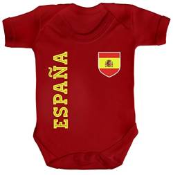 Spanien Spain Fußball WM Fanshirt Gruppen Strampler Bio Baumwoll Baby Body kurzarm Jungen Mädchen Fan Trikot Espana, Größe: 3-6 Monate,Red von ShirtStreet