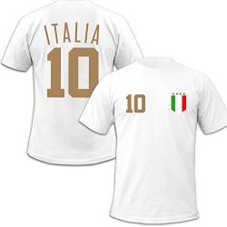 Italien Kinder T-Shirt + Wunschnummer auf Rücken WM EM Fan Italy Team, Farbe:Weiss, Größe:7-8 Jahre (122-128cm) von Shirtastic